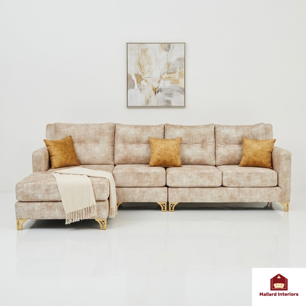 The Malindi in Champagne chenille, gold legs